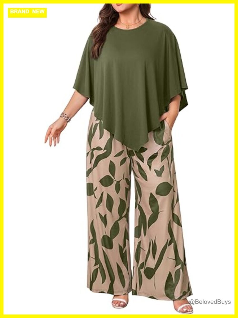 Plus Size 2 Piece Lounge Set w/ Cape Top & Wide Leg Pants